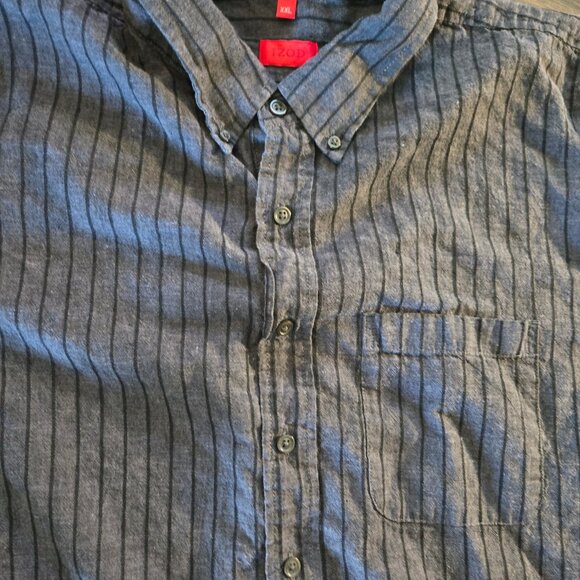 IZOD Men's Charcoal Gray & Black Pin Stripe Cotton/Linen Shirt SIZE XXL - Picture 4 of 7